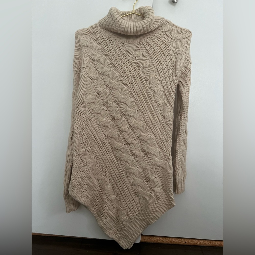 Cream cable knit long asymmetrical sweater